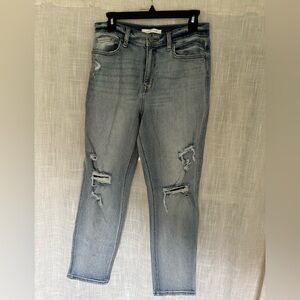 Eunina Women's Light Blue Distressed Super High Rise Boyfriend Ankle Jeans